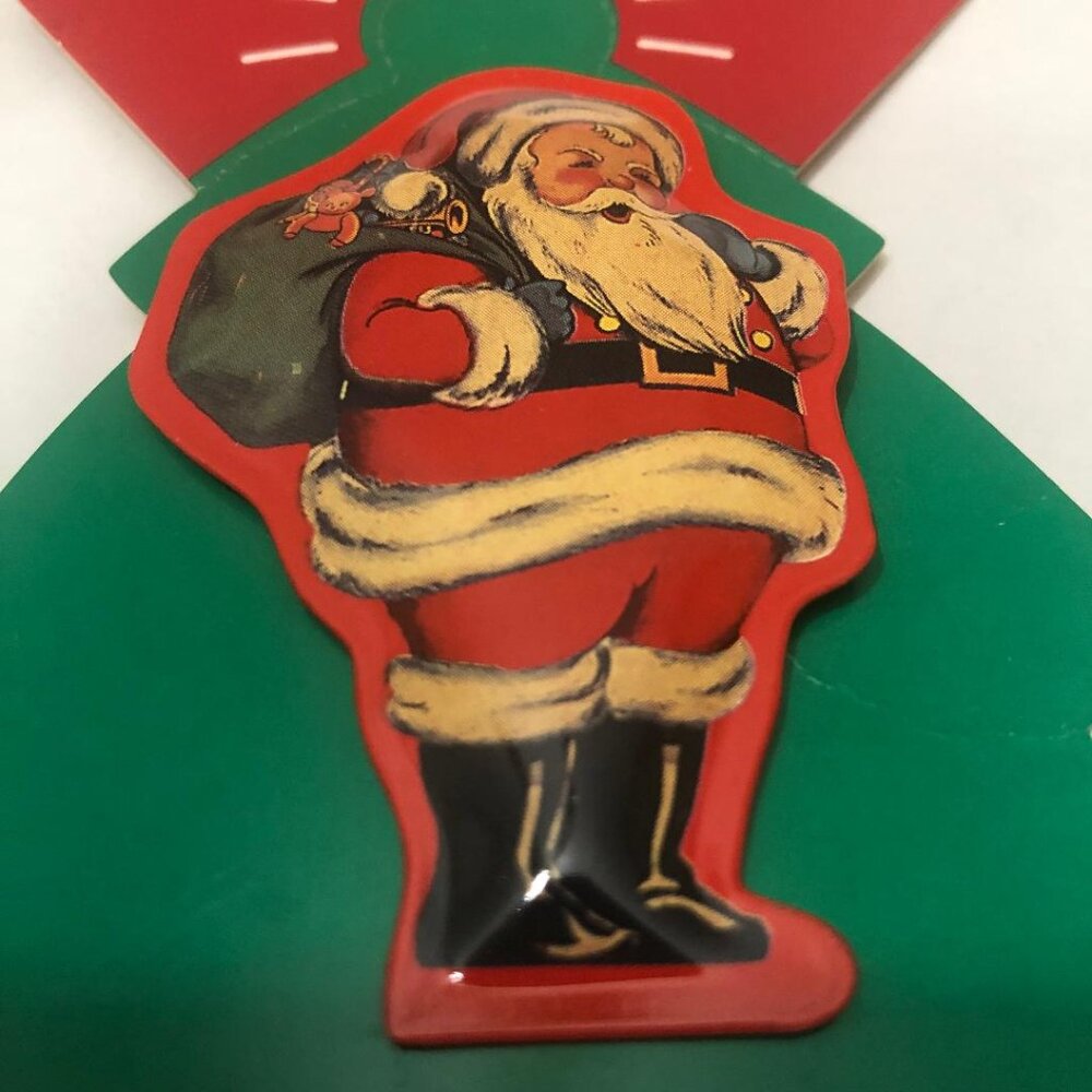NEW Vintage Hallmark Pin Christmas Santa Toy Sack Tin Puffed '90s Holiday Brooch - Picture 2 of 4